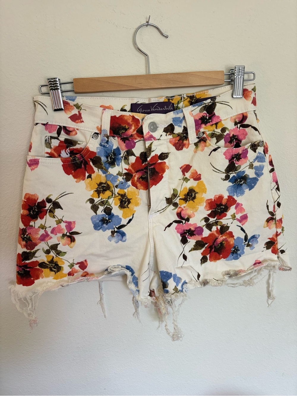 Gloria Vanderbilt White Denim Floral Cutoff Shorts
